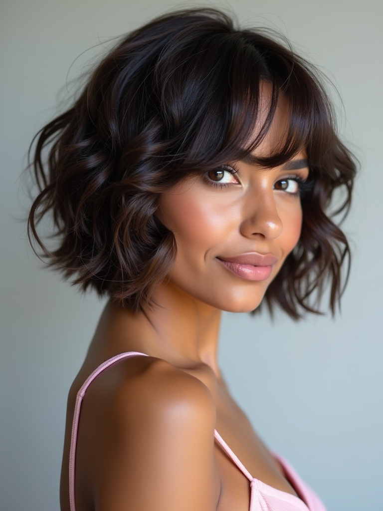 Short Hair Back View: Feathered Bob Softness